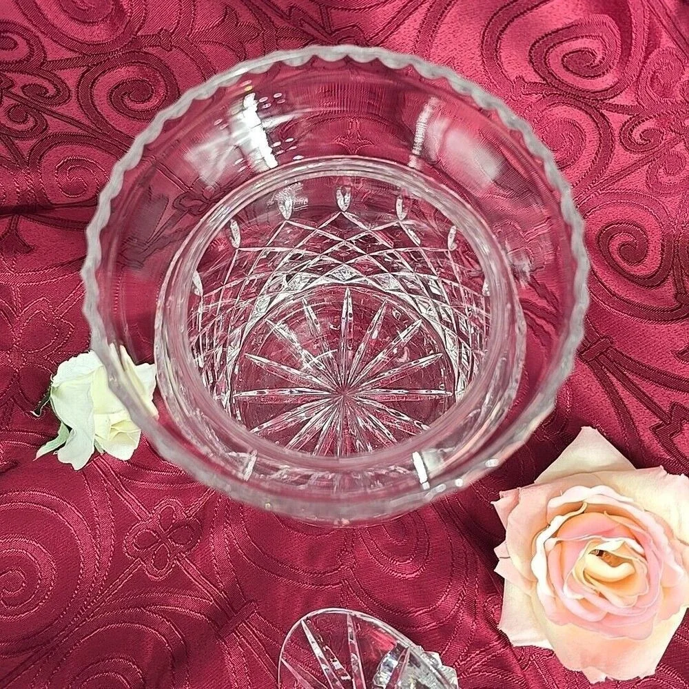 Vintage Lead Crystal Biscuit Barrel Apothecary‎ Jar Diamond Cut Glass with Lid
